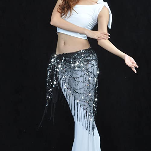 Falda de danza del vientre triangular con borlas sonoras y brillo 5