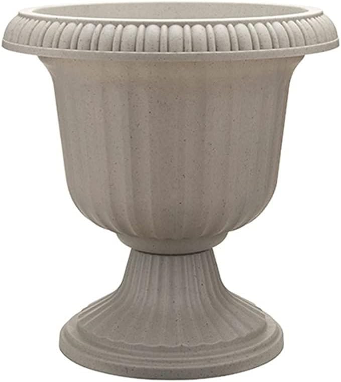 Southern Patio 14 Inch Large Outdoor Home Lightweight Plastic Utopian Urn Flower Planter Pot for Entryways and Backyard Patios, Stone
