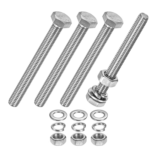 M METERXITY 4-Pack Hex Head Screw Bolt with Nuts Flat &amp; Lock Washers M6x55mm Stainless Steel Bolts and Nuts Kit Fully Threaded Metric Bolt Assortment for Equipment/Machinery