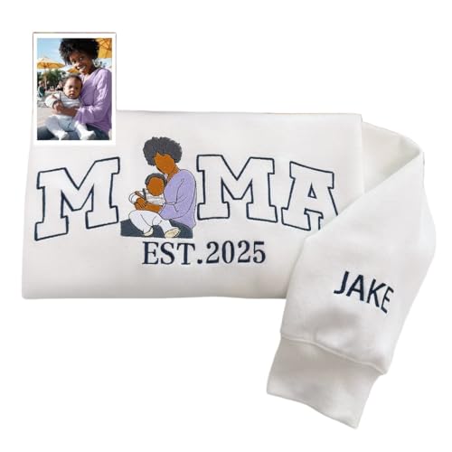 Husenic Custom Mama Sweatshirt With Photo Personalized Mom Gifts Embroidered Sweatshirt Mama and Kids Portrait