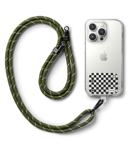 Image of Ringke Holder Link Strap with Graphic Design TPU Tag, Adjustable Crossbody Polyester Rope Lanyard Compatible with Universal Smartphone Case - Checkerboard Black
