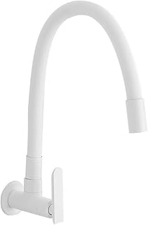 Grifo de Pared Cocina Solo Agua Fria Blanco Grifo Para Fregadero de Cocina Monomando Latón Giratorio Grifo Para Fregadero-Blanco