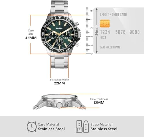Image of Fossil Analog Green Dial Silver Bracelet Men's Watch BQ2492
