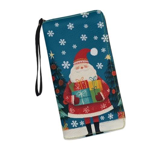 Image of Bulopur Santa Claus Wristlet Wallet for Women Christmas Slim Thin RFID Blocking Credit Card Wallets Long Bifold PU Leather Card Holder Organizer Clutch Billfold with Zipper Ladies Girls Gift