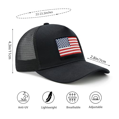 Image of American Flag Trucker Hat for Men Women, Adjustable Snapback Mesh USA Flag Baseball Cap