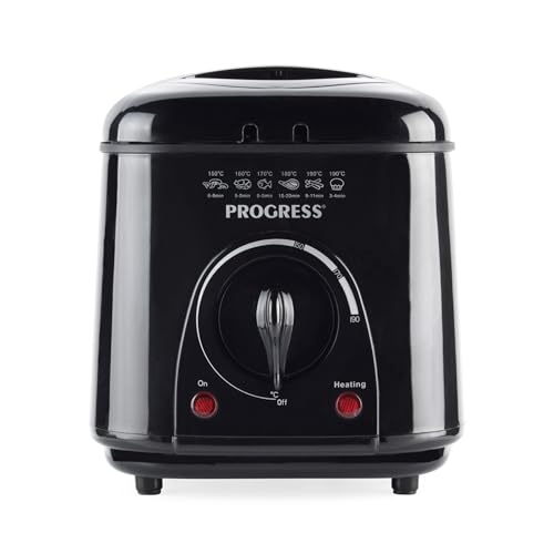 Progress Friteuse et Fondue Électrique 2-en-1 – 850/950W, Bol Antiadhésif 1L, Température Réglable, Fenêtre de Visualisation, Compacte, Panier & 6 Fourchettes en...