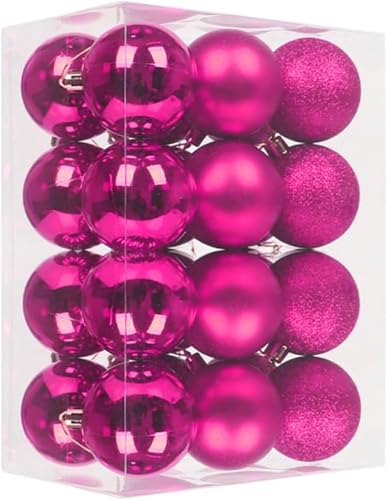 DITK-U 24 bolas de Navidad de 3 cm con purpurina mate, decoración de árbol brillante para exteriores, adornos de árbol de Navidad para decoración colgante de Navidad (rosa)