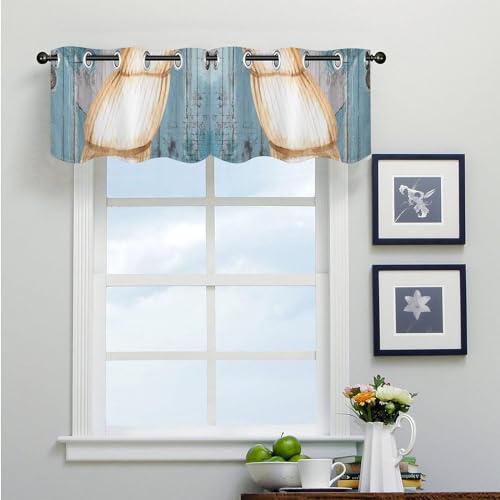 Cenefa de cortina náutica vintage Conch Relax de dos paneles para decorar salones y cocinas 4