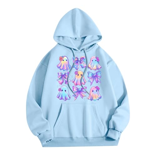 Halloween Hoodies for Women 2025 Fall Fashion Long Sleeve Cute Ghost Graphic Lightweight Hoodie with Pockets