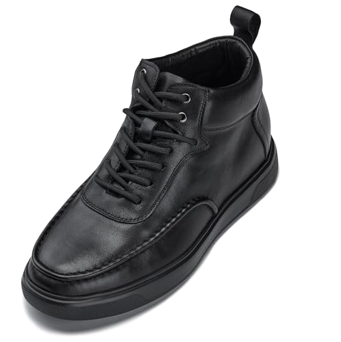 CALTO Men's Invisible Height Increasing Elevator Shoes - Pebble Grain Leather Sneaker-Boots - 2.8 Inches Taller