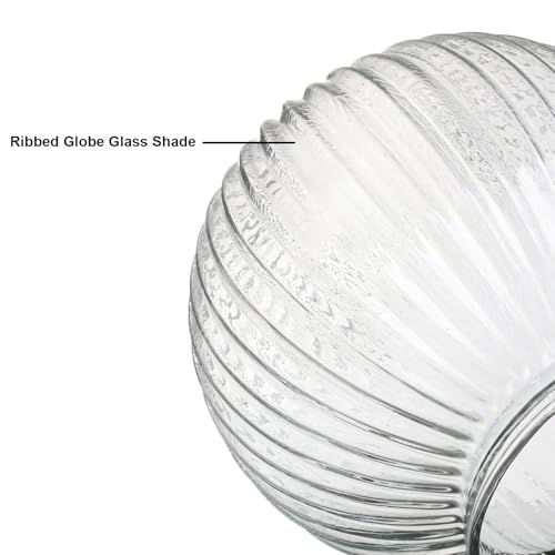 Image of Yosoan 1-Light Striped Round Glass Replacement Shade Lamp, Clear Globe Lampshade 1 Bulb for Wall Sconce Hanging Pendant Light Ceiling Light for Living Room Kitchen Bedroom Bedside Hallway Stairwell