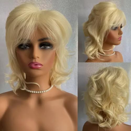 Image of Layered Blonde Wigs for White Women with Bangs, Straight Short Hair Wig, (Blonde#3)