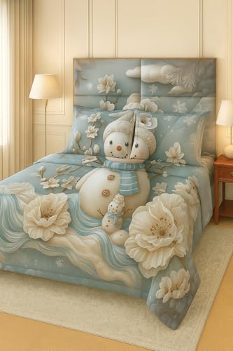 Image of King Size 7D Digital Print Bedsheet - 350 TC Cotton, Kids Friendly Design, Soft & Breathable 180 GSM Fabric, Machine Washable, Gift-Ready Packaging. (108x108 Inches). (Snowman)