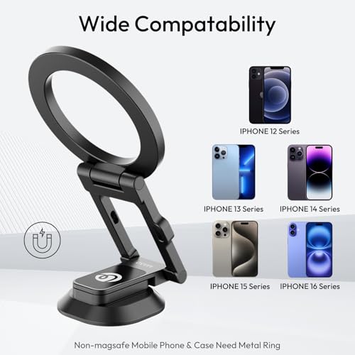 Image of ULANZI MA50 Phone Holder for Magsafe, Aluminium Magnetic Phone Tripod Stand | 1 /4 inch Screw Hole for Tripod Selfie Sticks, 12mm Folded for Travel, Dual Magnetic Phone Stand for iPhone 17 /16 /15 /14 /13 /12