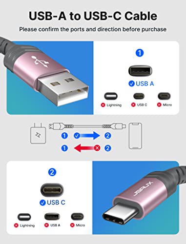 Image of JSAUX USB C Cable [2-Pack 6.6ft], USB A to USB C for iPhone, Samsung, Pink | Type C Fast Charging Cord for iPhone 17e, iPhone 17 /16 /15 Series, iPad 10, Samsung Galaxy S20 S10 S10+, LG V30, Car Play