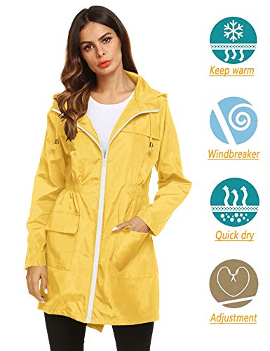 Lomon Women Waterproof Lightweight Rain Jacket Active Outdoor Hooded Raincoat (M, Yellow) #TOP1