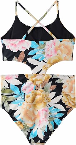 O'Neill Girls Mikah Floral Knot Front One Pi Swim Complete, Black, 142