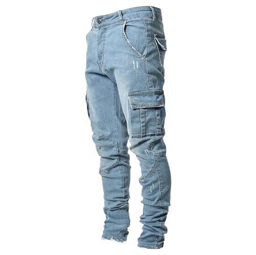 Slim Fit Jeans for Men Stretch Ripped Skinny Jeans Pants Distressed Straight Leg Flex Waist Cargo Denim Pants