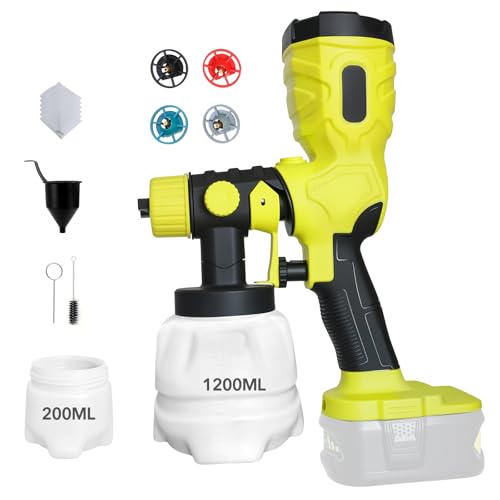 2025 Upgraded Paint Sprayer for Ryobi 18V Battery, Cordless Electric Spraying Tool HVLP Spray Gun w/1200ML + 200ML Reservoir for Interior Exterior House Wall Fence Furniture Painting (No Battery)