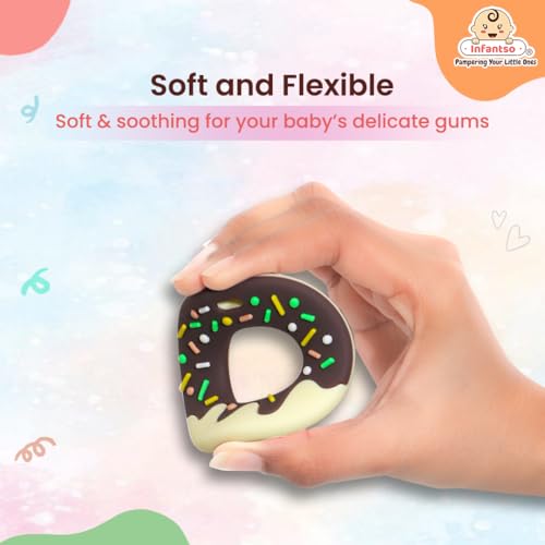 Image of Infantso Soft Silicone Teether for Baby Teething, Donut Teether Toy for 0-12 Months, BPA Free Silicone Soothing Baby Teether | BPA Free, Food Grade Soft & Safe Gum Relief Toy