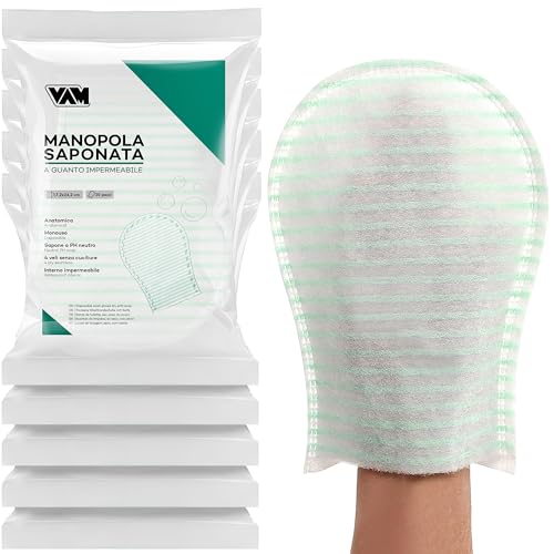 Manopole a guanto saponate monouso, Deterge Delicatamente e Rapidamente Viso e Corpo, senza risciacquo (100 pz)