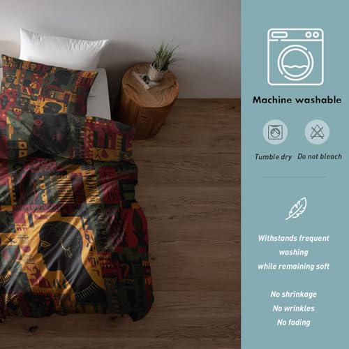 Housse de couette 220x240 africain en microfibre pour lit sans repassage