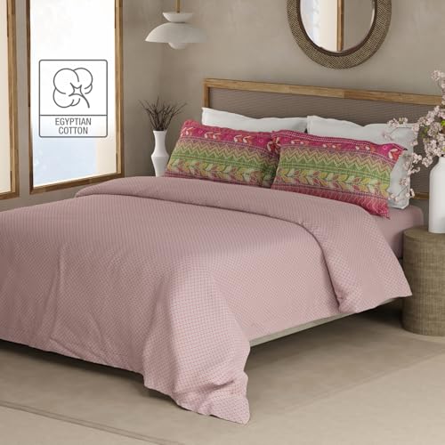 Image of BOUTIQUE LIVING Heritage Walk 100% Egyptian Cotton 200 TC Pink Ethnic Print King Bedsheet with 2 Pillow Covers
