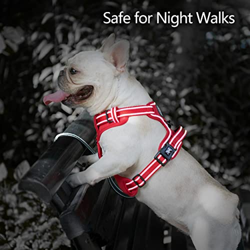 Image of PoyPet No Pull Dog Harness, No Choke Reflective Dog Vest, Adjustable Pet Harnesses with Easy Control Padded Handle for Small Medium Large Dogs(Red Matching Trim,XS)