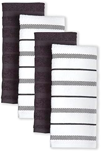 KitchenAid Albany Kitchen Towel Set 4-Pack 16"x26", Black/White