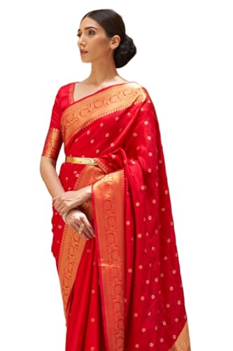 SWORNOF Womens Kanjivaram Banarasi Silk Saree Patola saree with Unstitched blouse piece