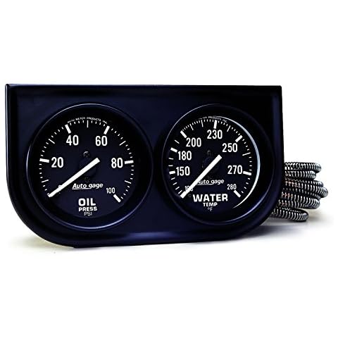 AUTO METER 2392 Autogage Black Oil/Water Gauge with Steel Console, Regular, 2.3125 in. Cover
