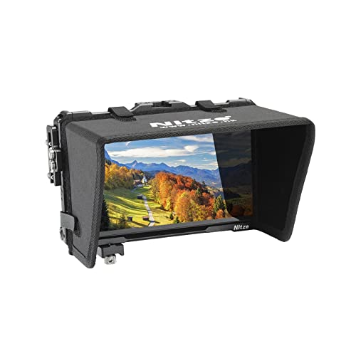 Nitze Cage for Feelworld F7 PRO Monitor with Nylon Sunhood, with HDMI and USB-C Cable Clamp - JT-F03B, Black