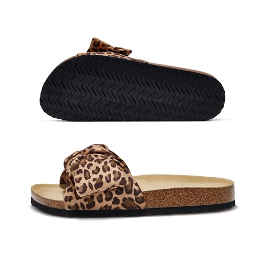 Image of PepStep Slide Sandals for Women or Ladies Dressy Summer Casual, Cute Bow Tie Knot On Top Strap, Comfy Slip On Cork Foot Bed