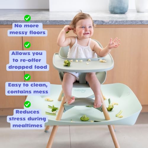 Image of CATCHY -Food Catcher- Compatible with Lalo The Chair High Chair +11 Other High Chairs -Highchair Sold Separately- Baby & Toddler Food & Mess Catcher -Premium Linen Inspired- Under High Chair Accessory | High Chair Food Catcher - High Chair Sold Separately - Baby & Toddler Food & Mess Catcher - Under High Chair Accessory