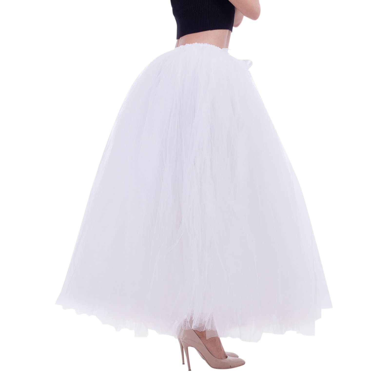falda hinchada con lazo liso falda hecha a mano falda rendimiento faldas fiesta, Blanco, Talla única