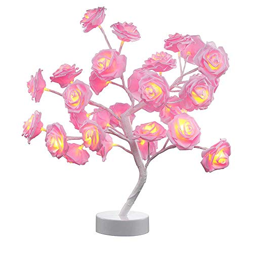 COLORLIEF Table Lamp Rose Flower Desk Tree Lamp Gift for Girls Women Teens
