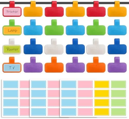 Produktbild von 24x Wiederverwendbare Kabeletiketten – Selbstklebend, Beschreibbar, Mehrfarbig – Perfekt Für Kabelmanagement & Identifikation