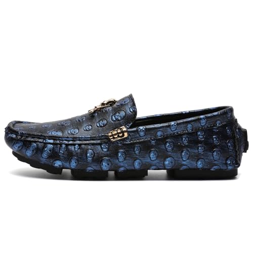 Men's Leather Driving Loafers Slip-on Moccasins with Skull Pattern Metal Buckle Outdoor Walking Penny Casual Shoes2