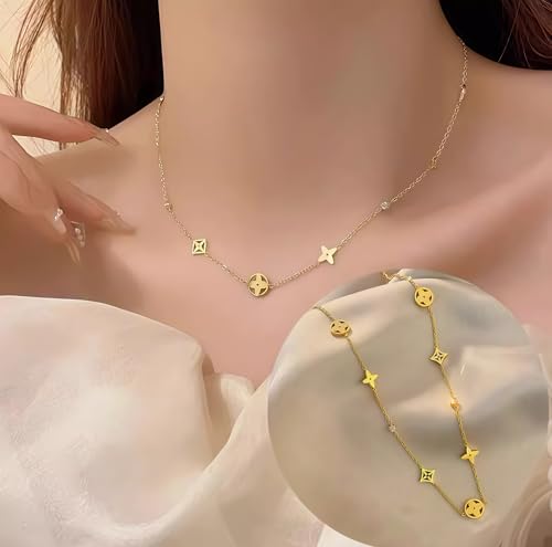 Four Leaf Clover Necklace for Women-18K Gold Plated CZ Cubic Zirconia Chocker Necklace, Dainty Lightweight Lucky Necklace Accessories Jewelry gifts for Mother's Day.Adding color to the charm of women4