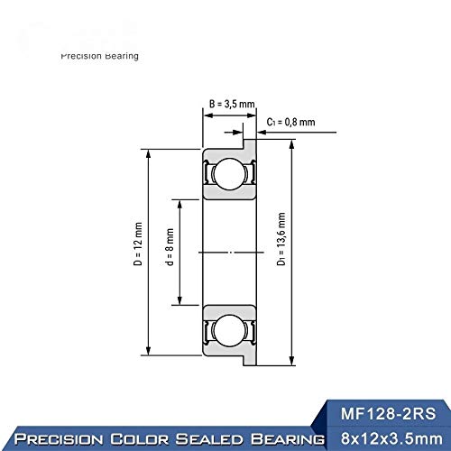 SUOFEILAIMU MF128-2RS Deep Groove Ball Bearing 8x12x3.5mm Precision Bearing 10 PCS ABEC-1 Miniature Flanged Ball Bearings LF-1280DD MF128RS