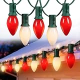 Pallerina C7 LED Christmas Lights,25ft Red and White Outdoor String Lights with 27 Ceramic Bulbs(2 Spare), Plug-in Vintage Commercial Christmas Lights String for Outside Roofline Patio Holiday Decor