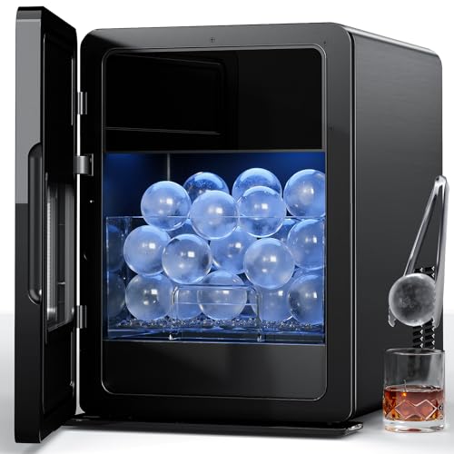 Rellytech 2’’ Ice Ball Maker – 4 pcs Round Cubes in 35 Mins, 144pcs/Day, Clear Sphere Ice Maker Machine for Whiskey, Bourbon & Cocktails, Self-Cleaning, Auto Water Supply, for Home Bar & Parties