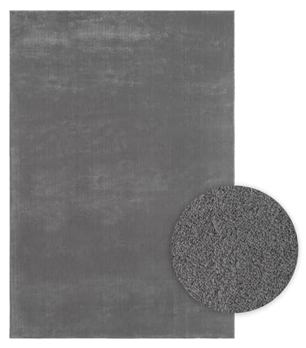 the carpet Relax kuscheliger Kurzflor Teppich, Anti-Rutsch Unterseite, Waschbar bis 30 Grad, Super Soft, Felloptik, Anthrazit, 120 x 160 cm