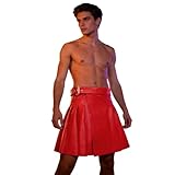 Jupe traditionnelle en cuir Kilt Hommes Mode Jupe écossaise Hommes Jupe plissée Homme Classique Rétro Médiéval Écosse Jupes plissées Épissure Mini jupe écossaise, O rouge., XXXL