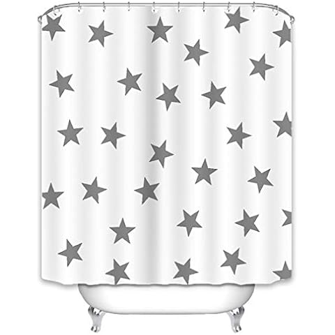 X-Labor Star Shower Curtain 240 x 200 cm Water-Repellent Fabric Anti-Mould Includes 12 Shower Curtain Rings Washable Bath Curtain 240 x 200 cm White Cover
