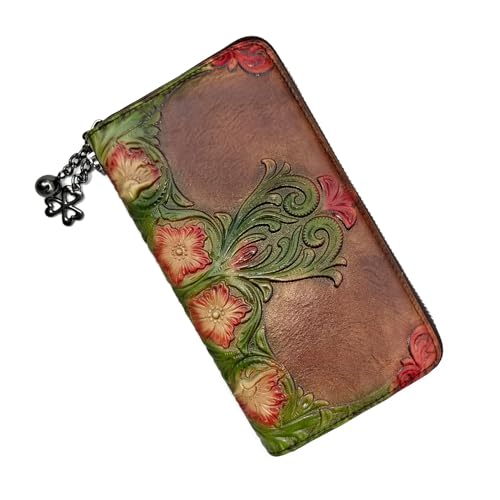 Image of Wallet Genuine Leather for Women - with RFID Blocking Card checkbook ID Slot Large Capacity Vintage style (morning glory coffee)