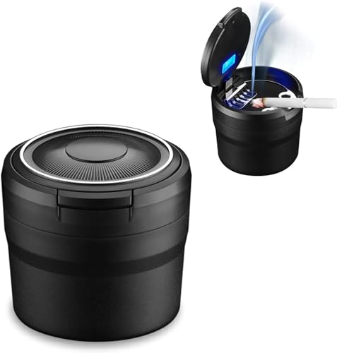 WEIQQI Portacenere per Auto, per Mini John Cooper Works F54 F55 F56 F57 F60 4-Doors Portacenere Autoestinguente Portabicchieri con Coperchio con Luce LED Portatile Posacenere,Black/A