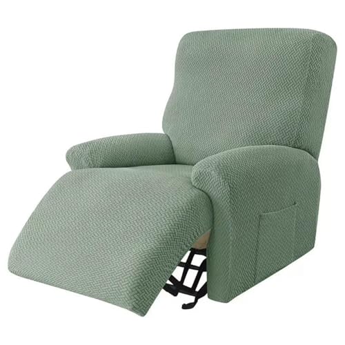 PEIHUODAN Fundas para Sillón Reclinable de 1 Plaza con Bolsillos, Jacquard de Color Sólido 4 Piezas de Fundas Elásticas para Sillón y Sofá, Funda de Sofa Sala, Pine Green