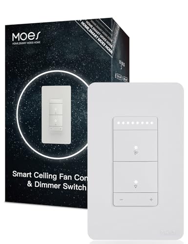 MOES Star Ring Smart Ceiling Fan Control and Dimmer Light Switch 2.4GHz WiFi Smart Switch 4-Speed & 1-100% Dimmable Neutral Wire Required Smart Life APP Compatible with Alexa & Google Home