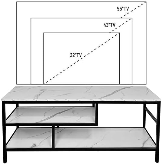Miniatura 3 de AT-VALY Soporte de TV de 3 niveles con estantería abierta de almacenamiento para sala de estar, dormitorio, 47 pulgadas